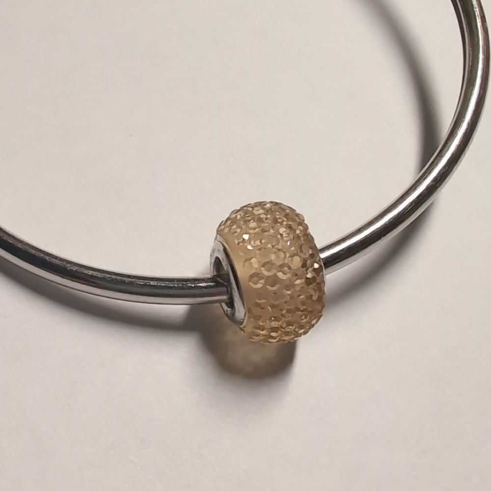 Silver and Yellow Pave Glass Charm for Pandora Style Bracelet